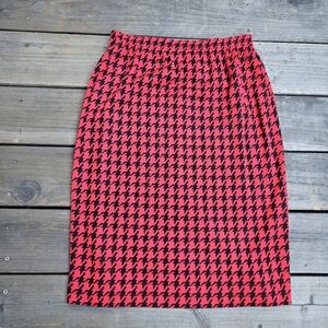 Vintage Medium 70s Ecco Bay Skirt Houndsooth Red Black Midi Stretch Skirt